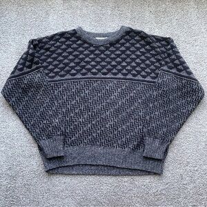 Checkpoint Grandpa Sweater men’s Medium Black/ Gray Mix Print Knit Oversized